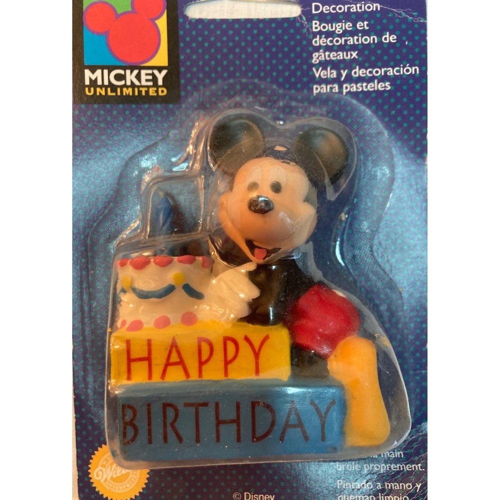 "HAPPY BIRTHDAY" DISNEY MICKEY MOUSE CANDLE FOR CAKE TOP ONE CANDLE WILTON 1996